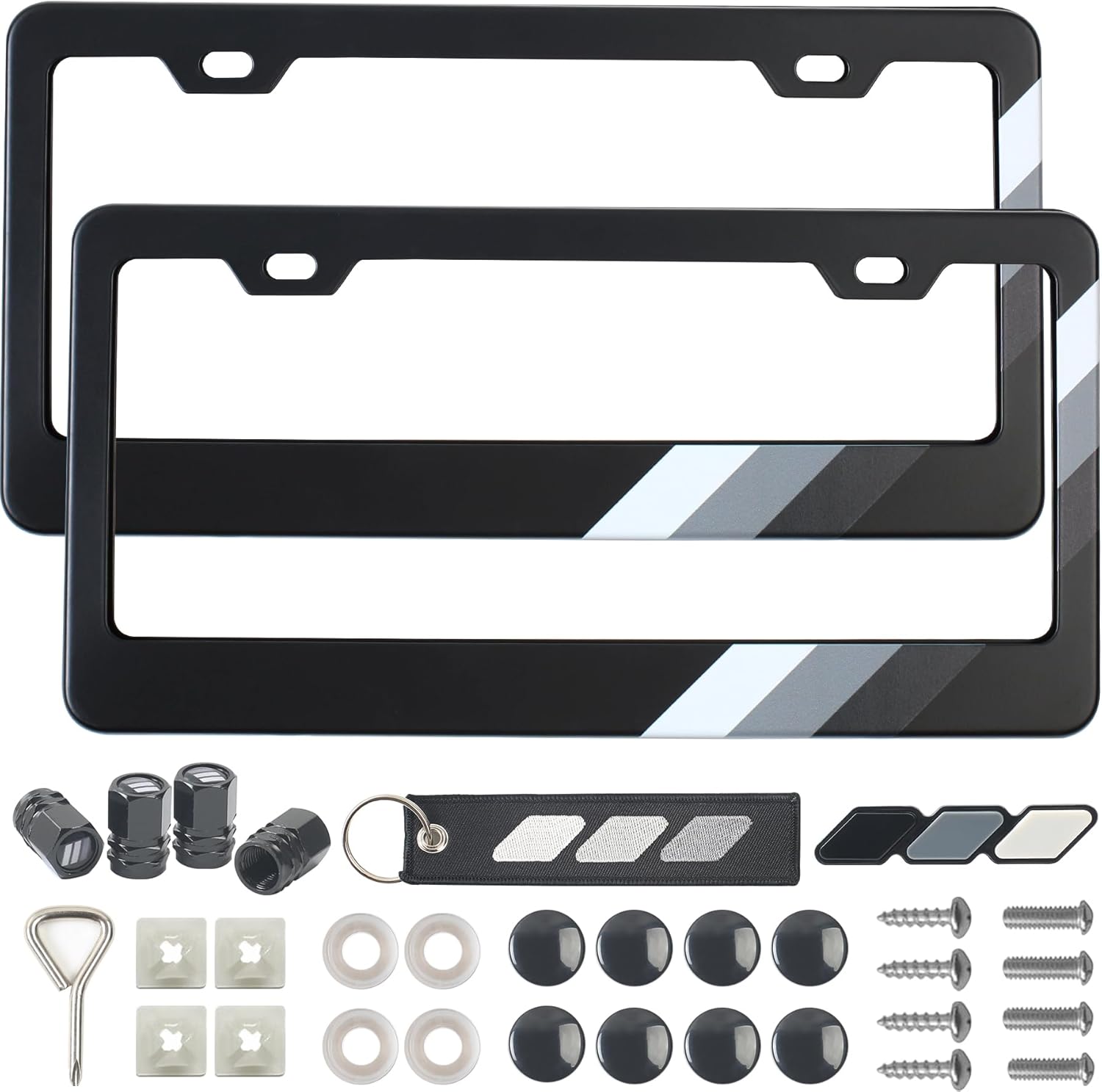2Pcs 3-Color Aluminum License Plate Frame Kit, Compatible with Toyota Vehicle Truck Trailer SUV (with 35 Accessories in 9 Types)