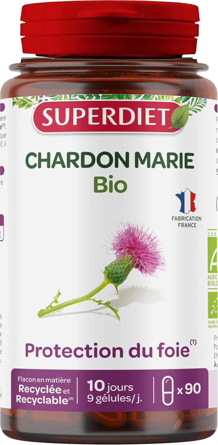 SUPERDIET – CHARDON MARIE ORGANIC – Liver protection – Herbal medicine – Made in France – 90 capsules
