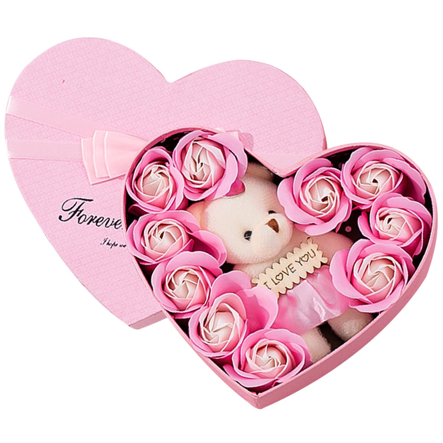 Artificial Rose Box Teddy Bear with Rose Gift Box Soap Flower Fake Flower Gift Box Forever Rose Gifts Romantic Gift for Christmas New Year Mother's Day Valentine's Day