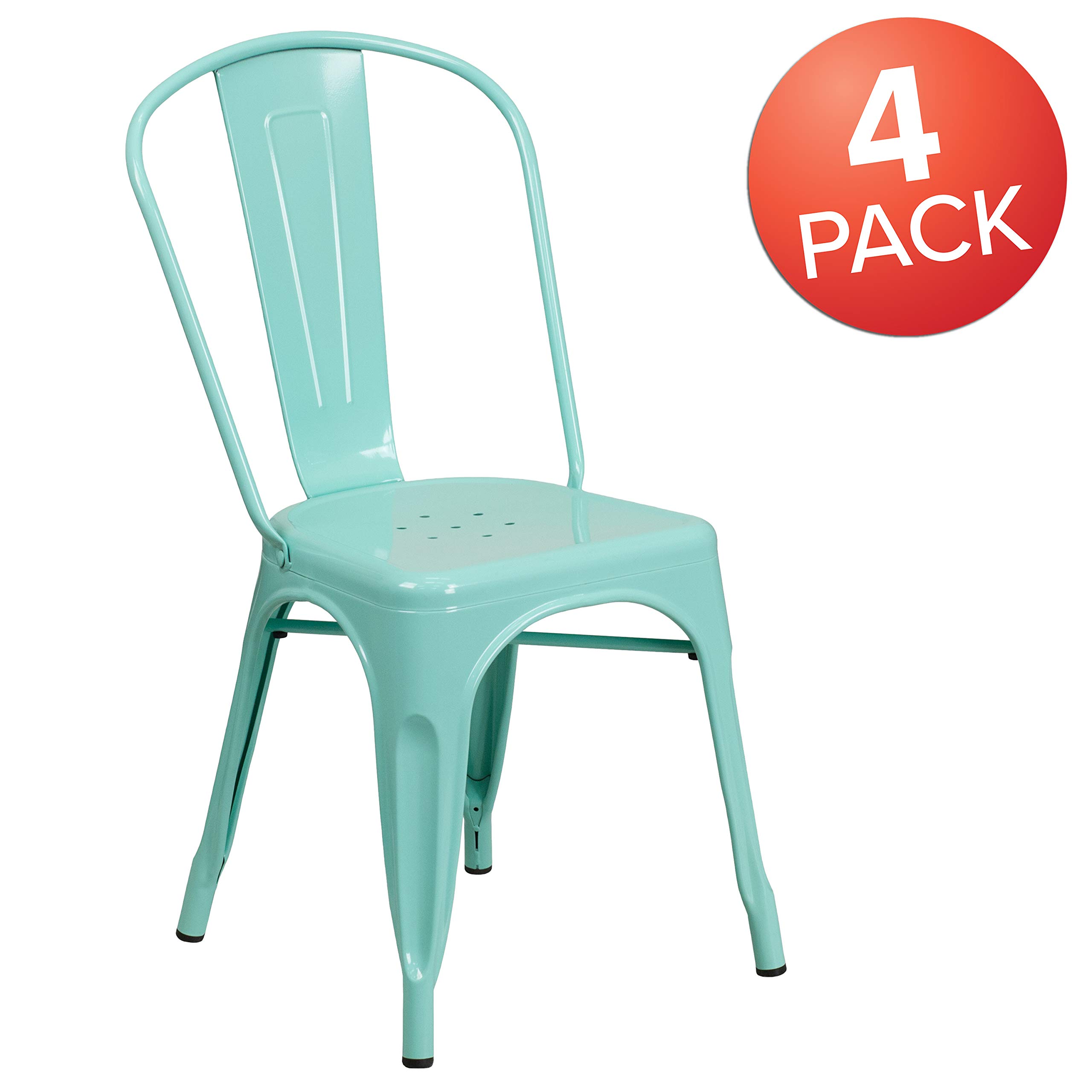 Flash Furniture Blake Commercial Grade Sedia impilabile per interni ed esterni in metallo verde menta, confezione da 4