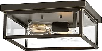 Hinkley Beckham Small Flush Mount Outdoor Ceiling Light, Aluminum, Clear Glass Panels, Transitional, Oil Rubbed Bronze Finish