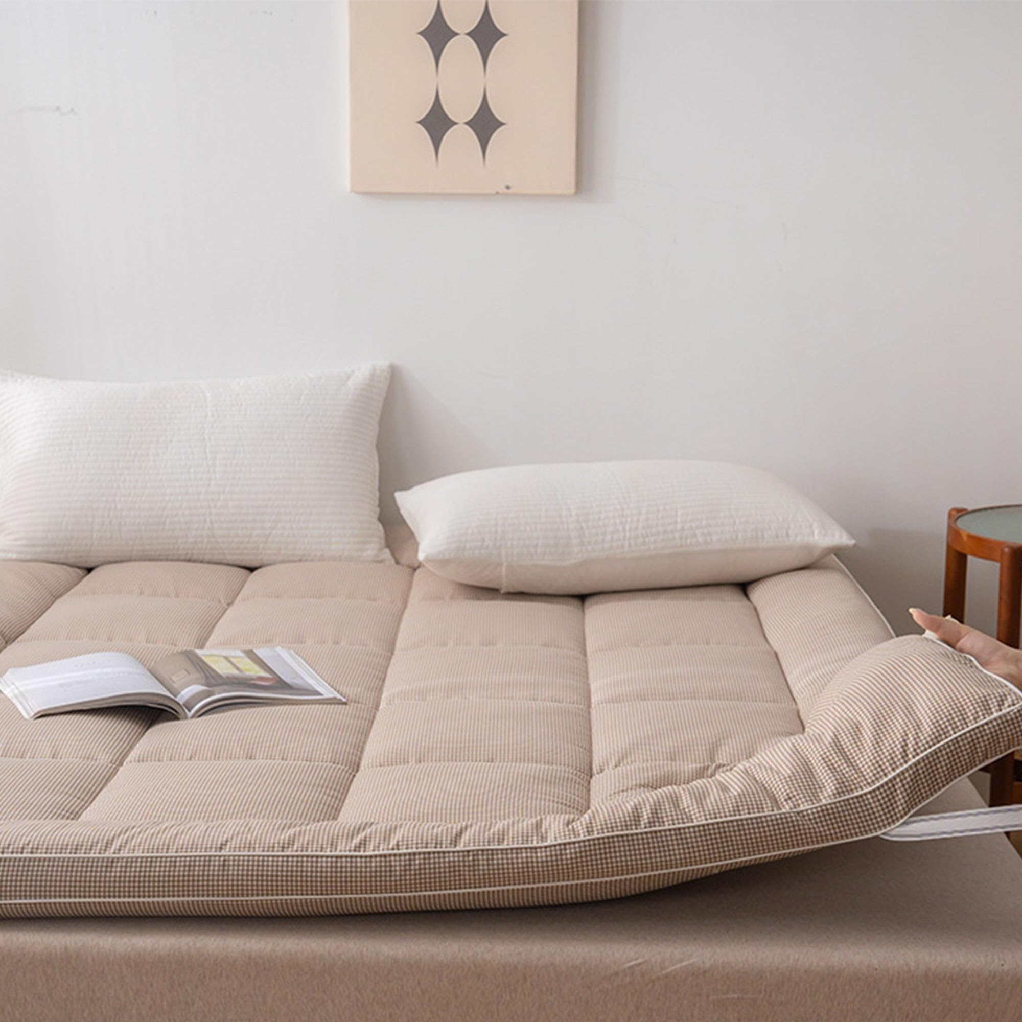 Gruby japoński materac futon – średnio mocna składana podkładka do spania, przenośna mata na sofę, bawełniana mata kempingowa, zwijane łóżko dla gości dla wygody i wygody.