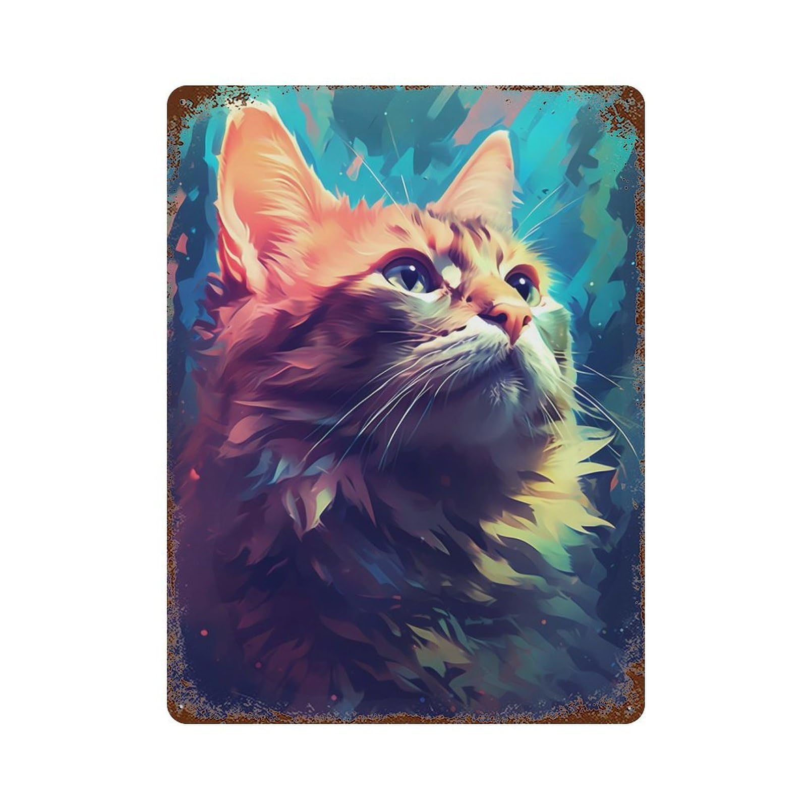 Cat Color Decorative Tin Sign 15.7"x11.8", for Bistro, Counter And Cafe Decor, Classic Wall Plaque