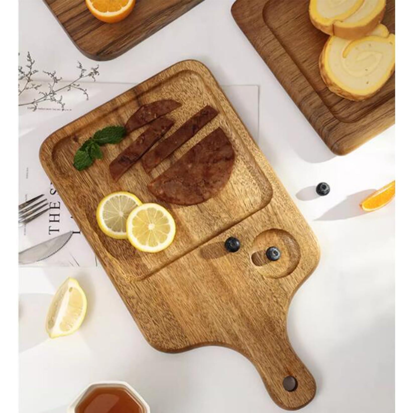 Tagliere in legno massello spesso con manici, tagliere per salumi in legno di zebra, regalo per matrimoni e inaugurazione della casa adatto ai coltelli (22 * 38 cm)
