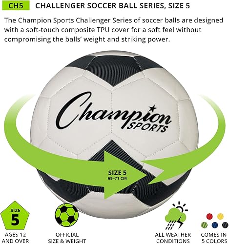 Miniatura 2 de Champion Sports Challenger - Balón de fútbol, talla 5, rojoblanco