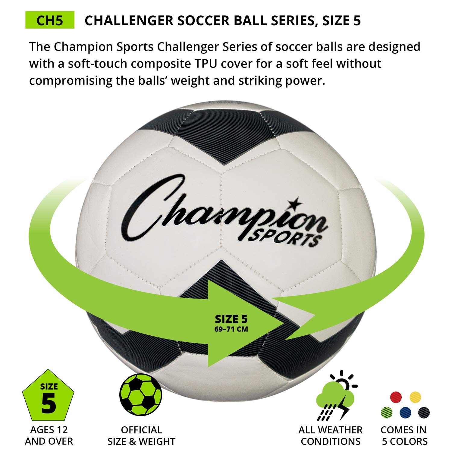 Champion Sports Challenger Palla da Calcio, Misura 5, Colore: Blu/Bianco