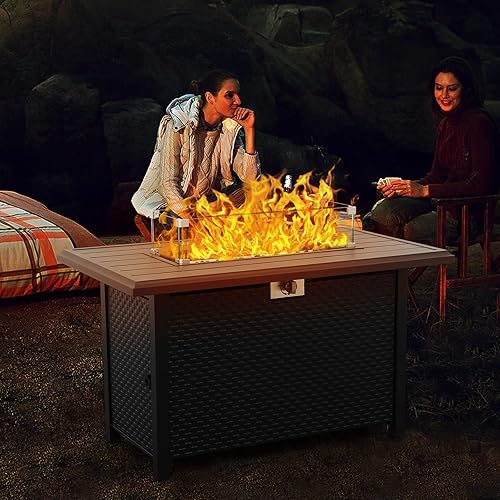 Miniatura 2 de Mesa de fuego de 45 pulgadas para exteriores de 60000 BTU de acero para fogata de gas, mesa para fogatas al aire libre con rejilla, protector de