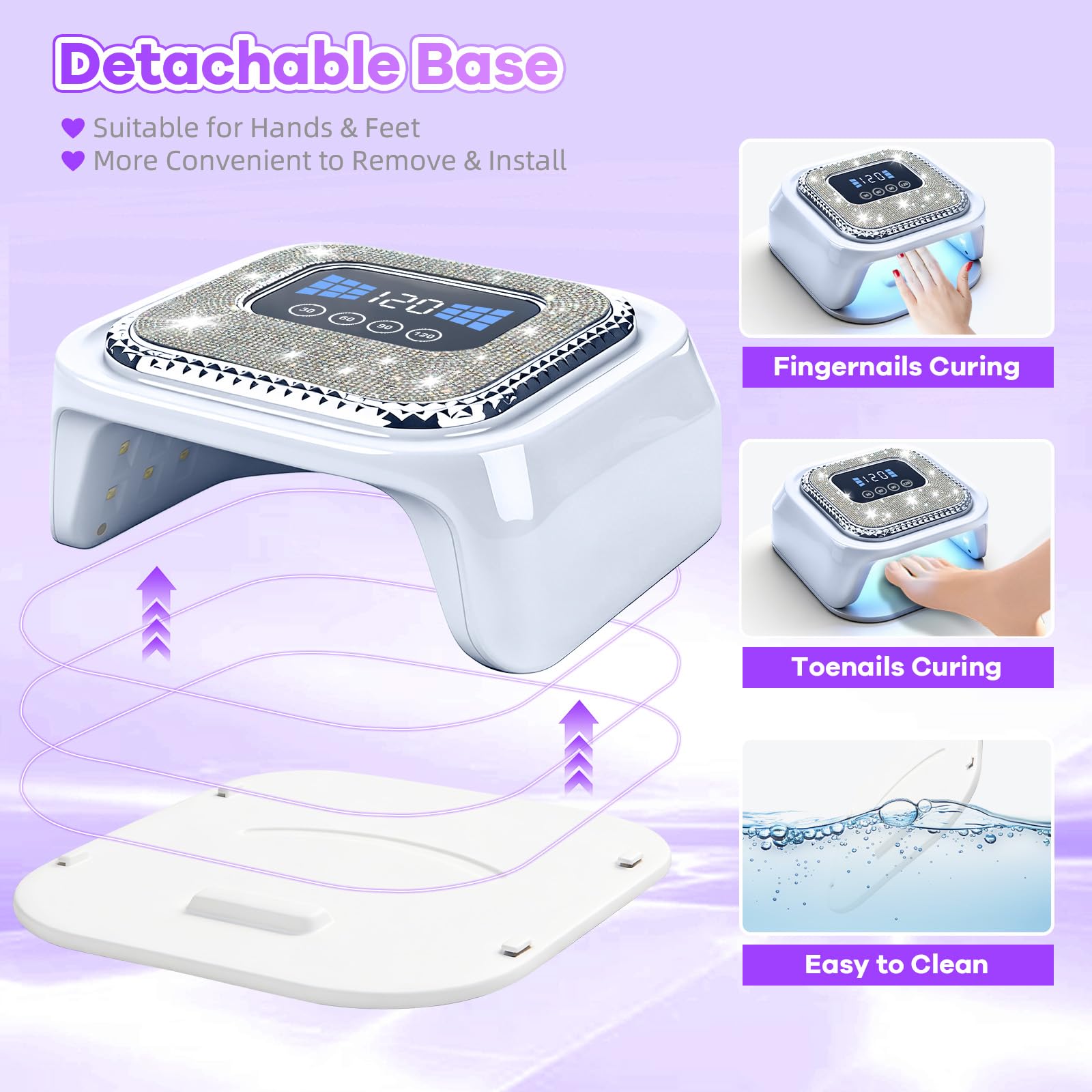 Lámpara LED UV de 80 W, secador de uñas de gel profesional con diamantes de imitación, 4 temporizadores, sensor automático, 36 cuentas LED, luz UV de curado rápido para todos los esmaltes de gel