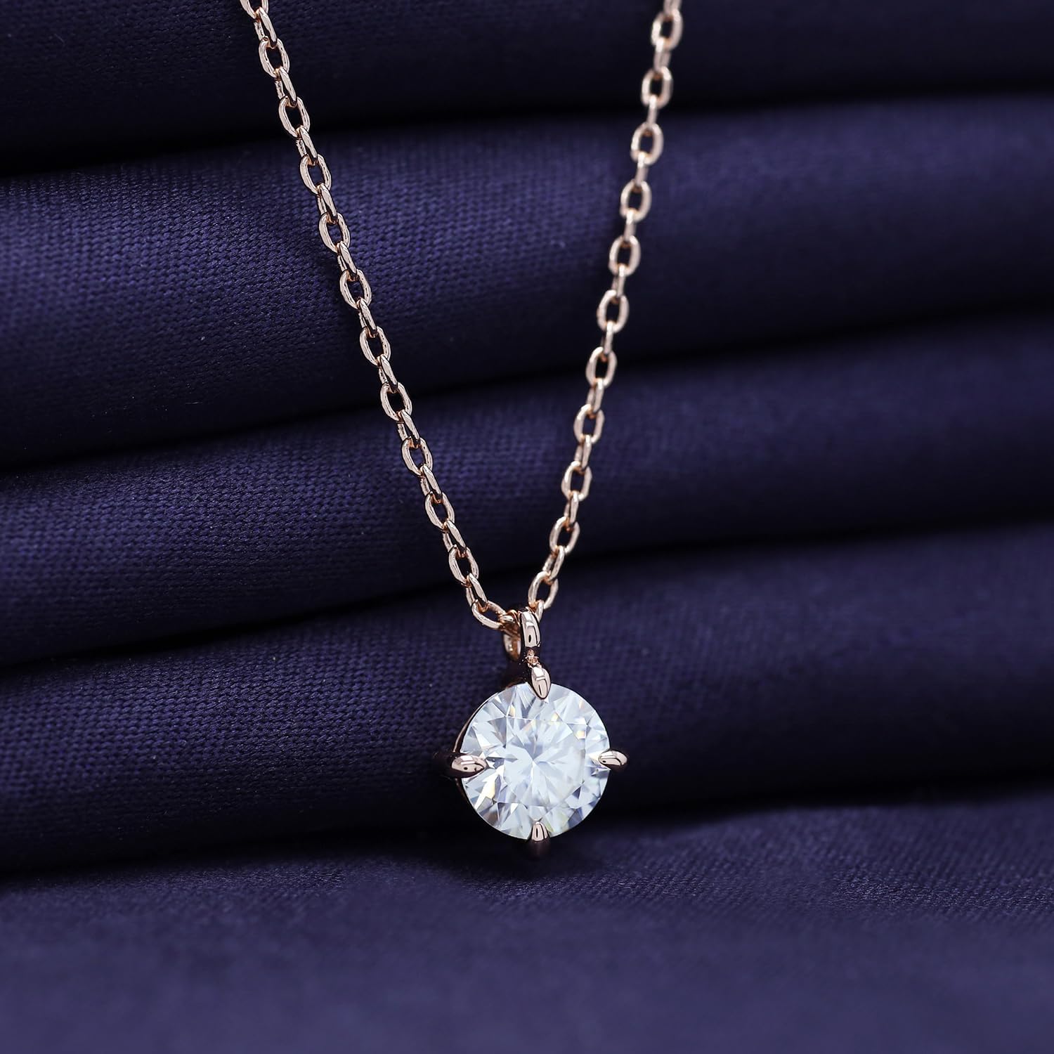 18K Gold Plated Moissanite Necklace for Women, 0.90 Ctw 6.5MM Moissanite Diamond Solitaire Pendant Necklace Jewelry 16"+2" Inch Extender