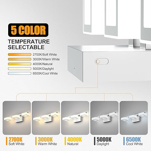 Miniatura 3 de Lámparas LED modernas para baño, 3 luces regulables con 5 modos de color, accesorios de iluminación de pared de baño acrílico cromado mate sobre