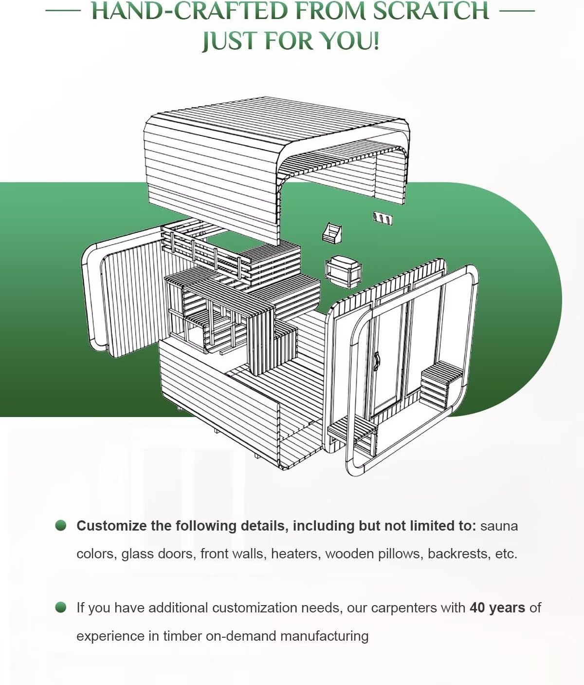 Customize Outdoor Cube Sauna Rooms,2-10 Person Canadian Cedar Steam Barrel Saunas,Customization of Size, Color, Front and Rear Windows, roof, Porch, Heater, Interior, etc