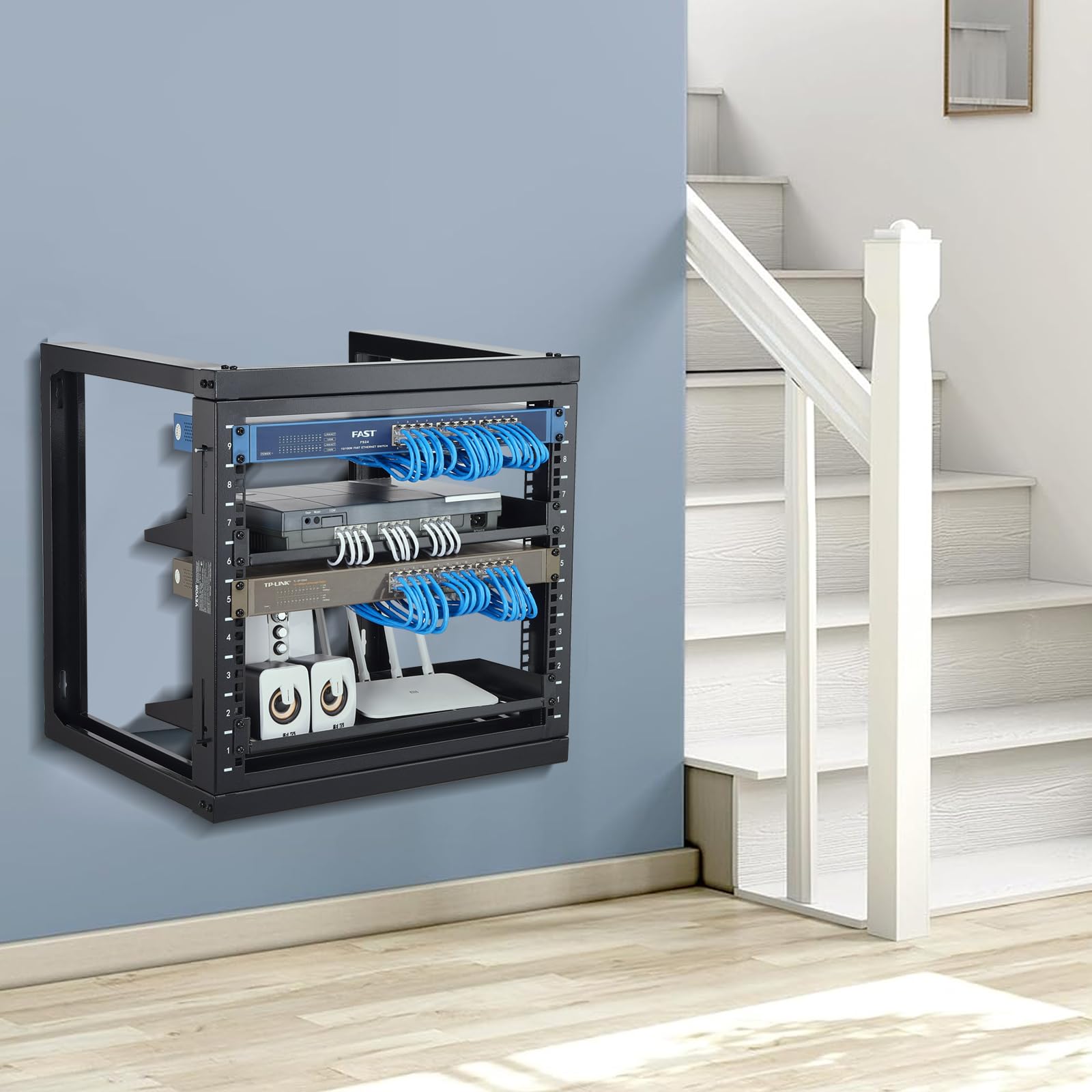 VEVOR Mensola server da Parete 9U, Telaio per Server di Rete Carico max. 68kg ca. 530x450x520 mm, Supporto per Router Rete Apparecchiature IT da Muro Salvaspazio