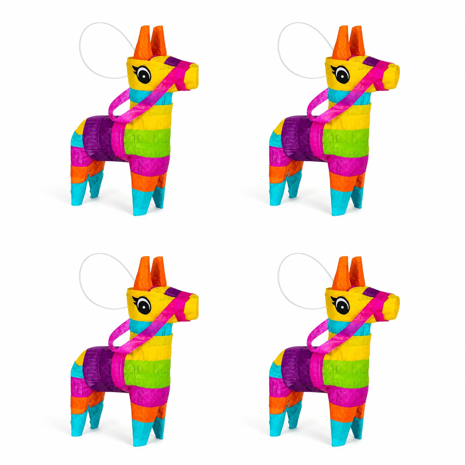 Sukizifa 4 Pcs Mini Pinatas, 19x13x5cm Donkey Shape Fiesta Party Decorations, Rainbow Color for Themed Celebrations Party Supplies