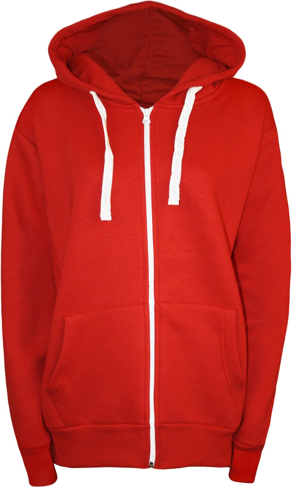 Nauvelle Women's Red 3028-M Plus Size Plain Full Zip Hooded Top Sweatshirt Hoodie 26/28