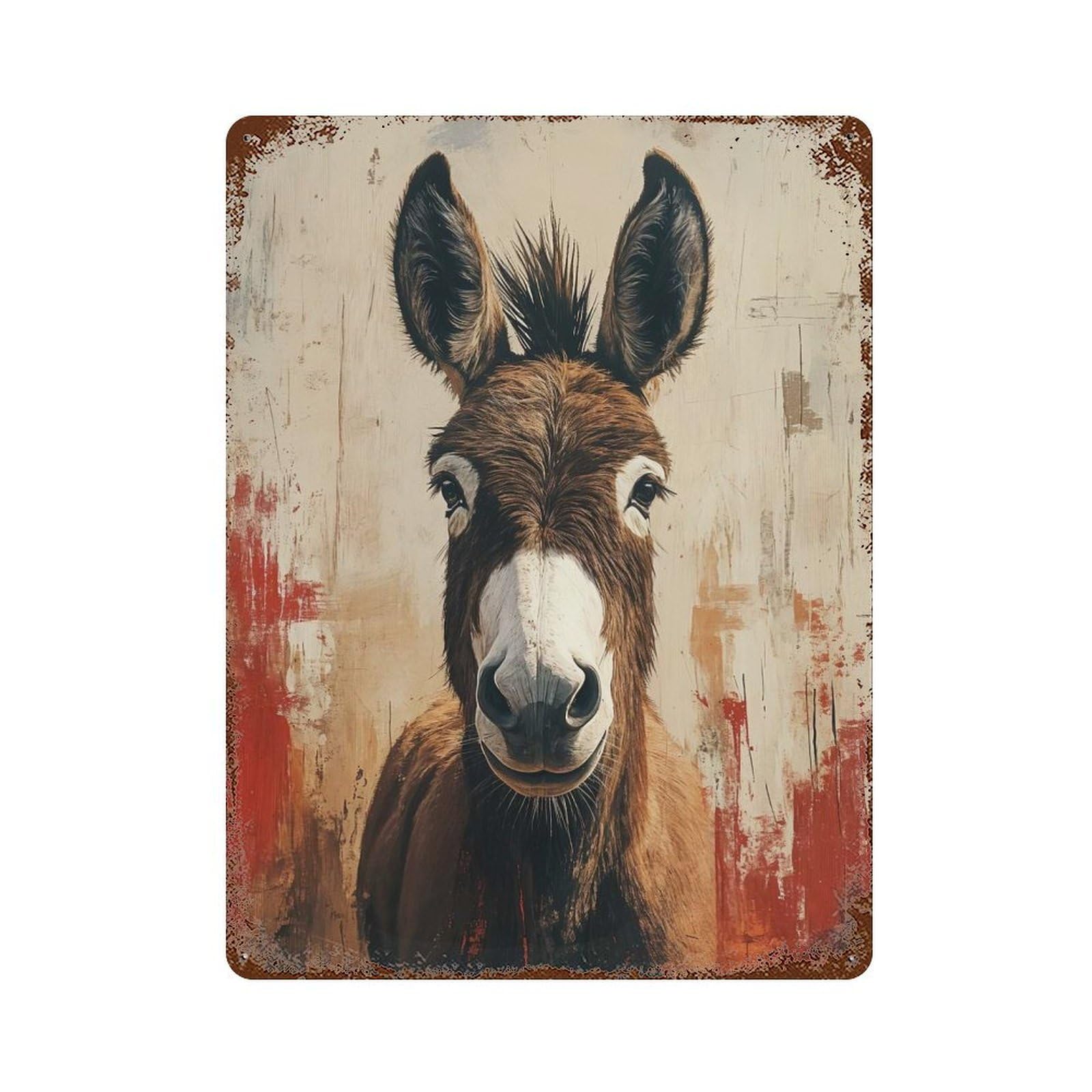 Garage Style Donkey Portrait with Abstract Background Distressed Metal Wall Sign 15.7"x11.8", Rustic Home Decor for Bar And Workshop
