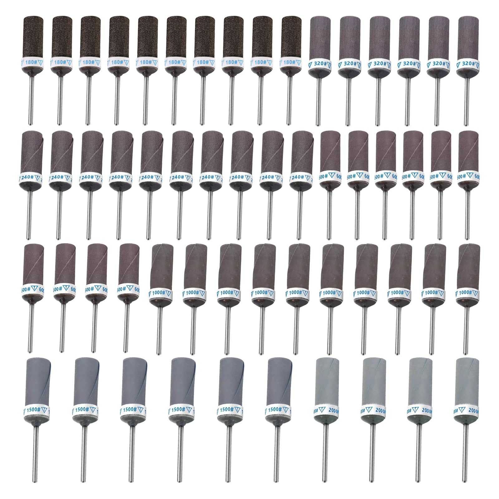 56 Stück Schleifhülsen Satz für Dremel Rotationswerkzeug Schleifaufsätze, 180/240/320/600/1000/1500/2000 Körnung Schleifwalzen Zubehör mit 3mm Schaft für Schleifen & Rosten Metal Stein Holz