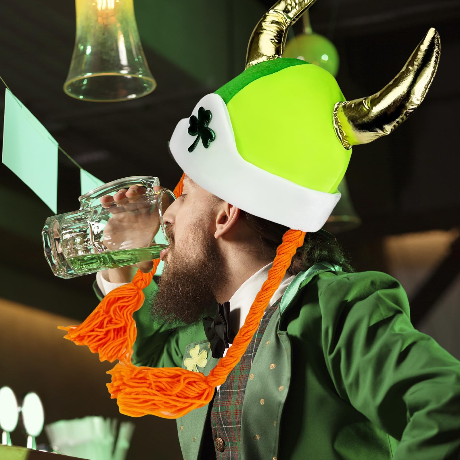 Irish Hat Cute with Braids Horns,St Patricks' Day Paddy's Day Hat Accessories,Deluxe Leprechaun Top Costume Headwear Velvet Hats,Irish Fancy Dress Costume Accessory Cosplay for Men and Women - Image 4