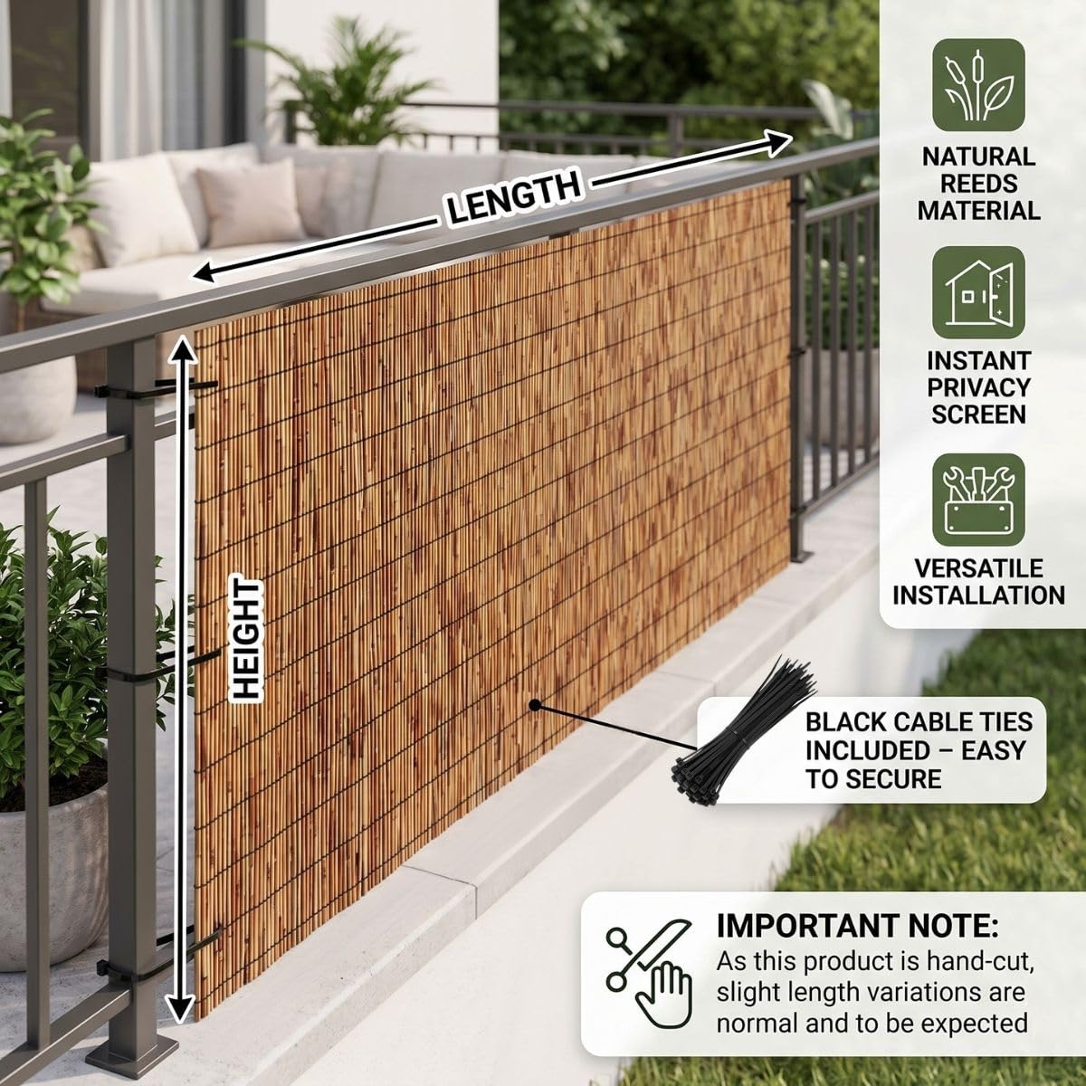 Stuoia in Canna Canniccio Ombreggiante per Giardino Esterno Arella in Bambù Naturale con Fascette 100/120/130/150/160/180 cm Recinzione Decorativo per Balcone Piscina Patio Gazebo(H180xL200cm)