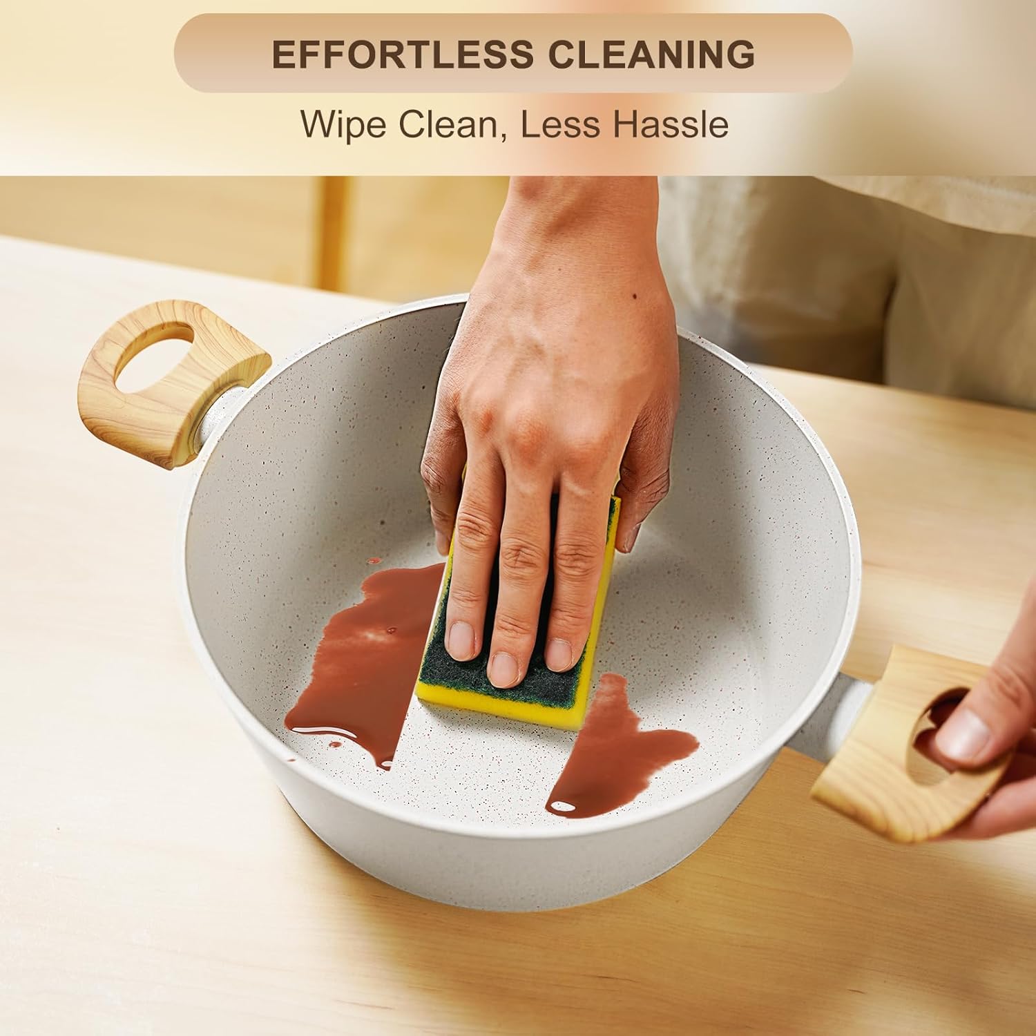 EWFEN 25 Pcs Pots and Pans Set, Nonstick Ceramic Cookware Sets, Healthy Non-Toxic, Large Capacity, Induction Compatible, Cooking Set with Frying Pans & Saucepans, PFAS/PTFE/PFOA Free, Cream White - Image 8