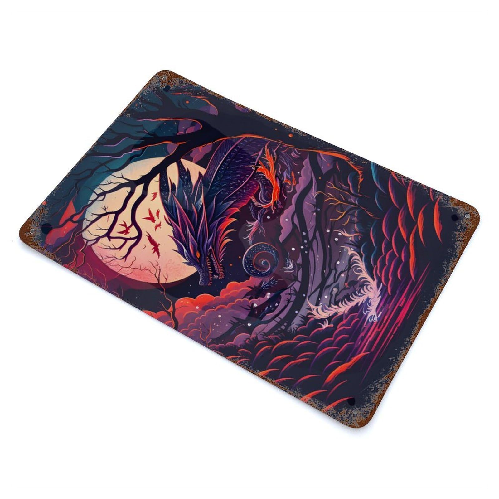 Dragon Moonlight Retro Metal Sign 11.8"x7.9", Ideal for Shed, Workshop And Garage Wall Decor