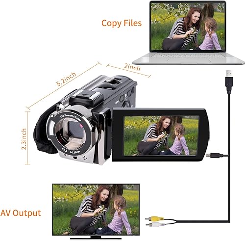 Miniatura 4 de Videocámara de videocámara de cámara digital kicteck Full HD 1080P 15FPS 24MP 30 pulgadas rotación de 270 grados LCD 16X zoom videocámara con 2