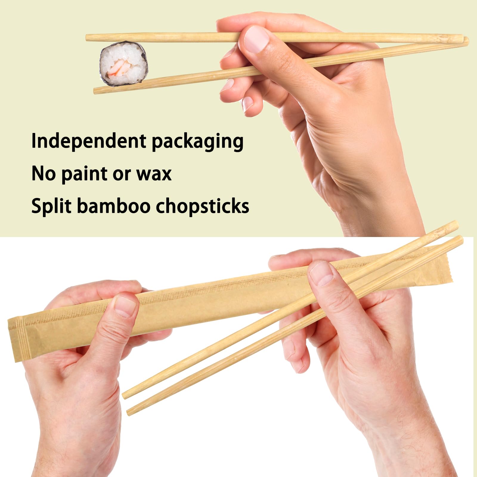 Circa 100 set di bacchette di bambù usa e getta avvolte in carta kraft separate con un liscio
