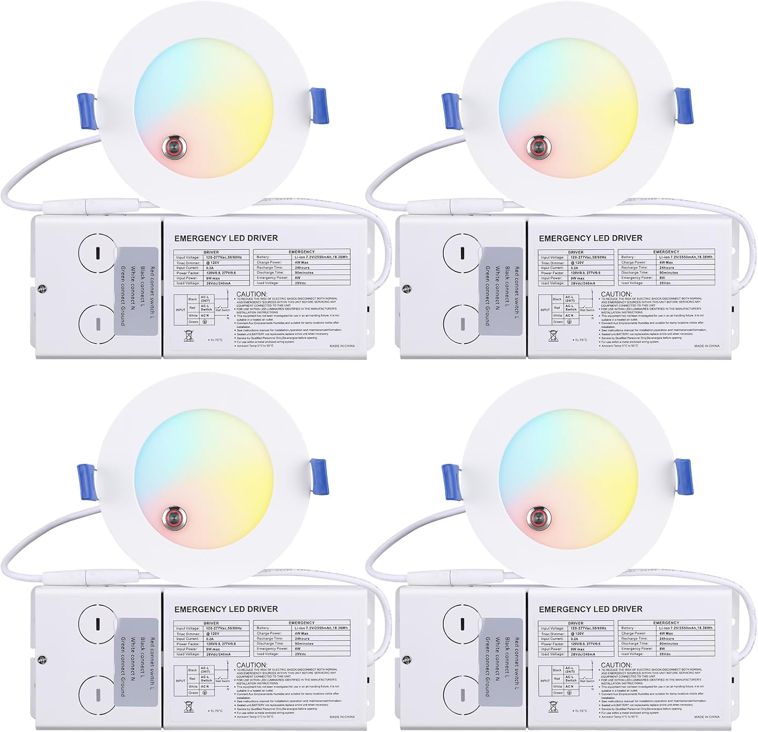 TORCHSTAR Emergency 5CCT Recessed Light with 90 Min Emergency Battery Backup, NFPA 101, IBC, OSHA, UL924, 120-277V 4 Inch 9W Dimmable Slim Commercial LED Downlight, ETL/T24/FCC, 2700K-5000K, Pack of 4