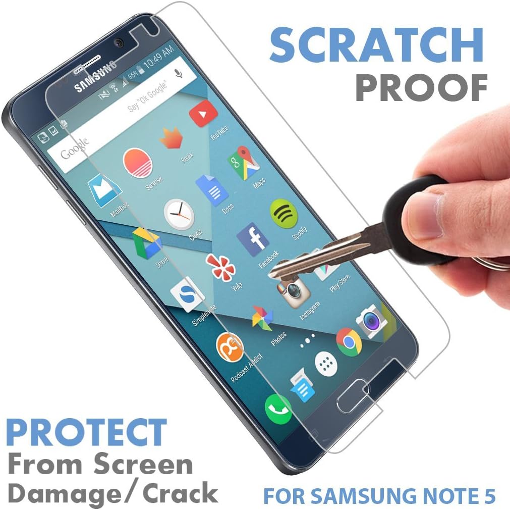 VK Voxkin Premium Quality Tempered Glass Screen Protector for Samsung Galaxy Note 5 - Top Invisible Protective Glass - Scratch Free, Perfect Fit & Anti Fingerprint - Crystal Clear HD Display