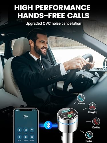 Miniatura 13 de Transmisor FM para automóvil Bluetooth 5.3, [todo metálico] PD 30 W y QC3.0 18 W cargador rápido para automóvil, radio FM inalámbrica, adaptador