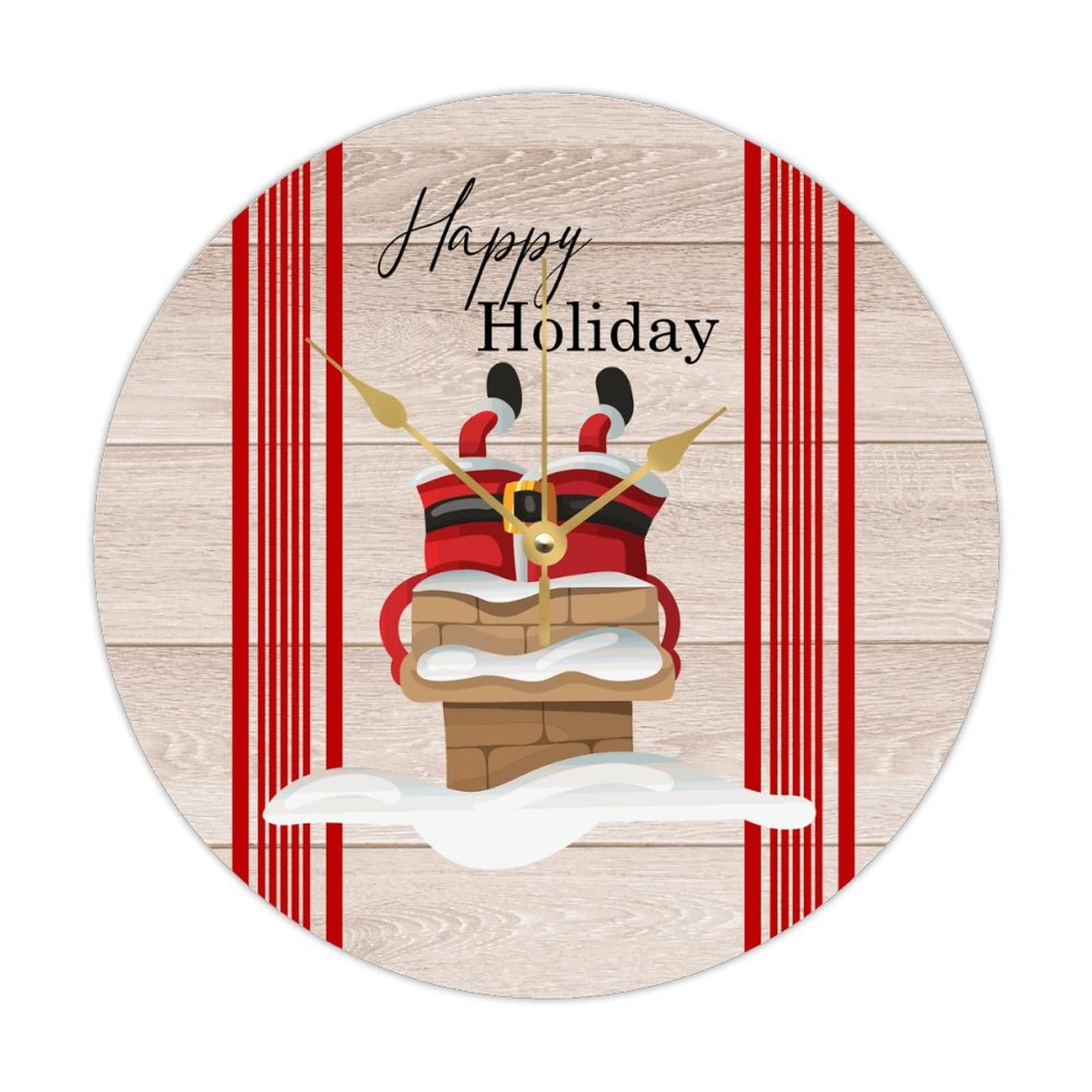 Horloge murale à quartz en bois avec motif Santa Claus et vœux de Noël