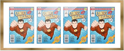 Miniatura 50 de Poster Palooza Marco de cómic con paspartú para 4 cómics de la era actual publicado después de 1985, marco de cómic negro para cómics de 6.875 x
