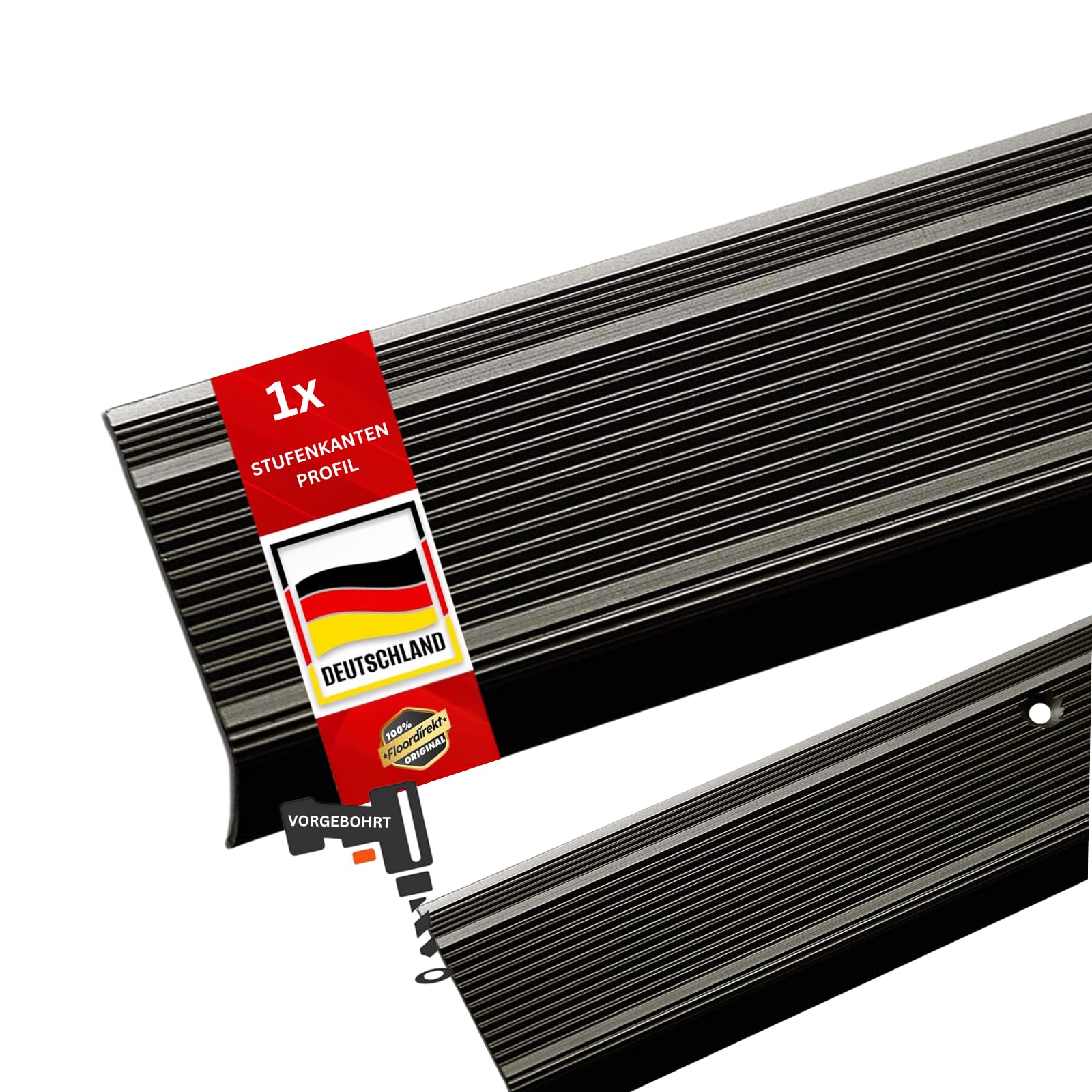Stufenkantenprofil Integral - L-Form - Vorgebohrt oder Selbstklebend - Inkl. Montagematerial - Aluminium Treppenkantenprofil