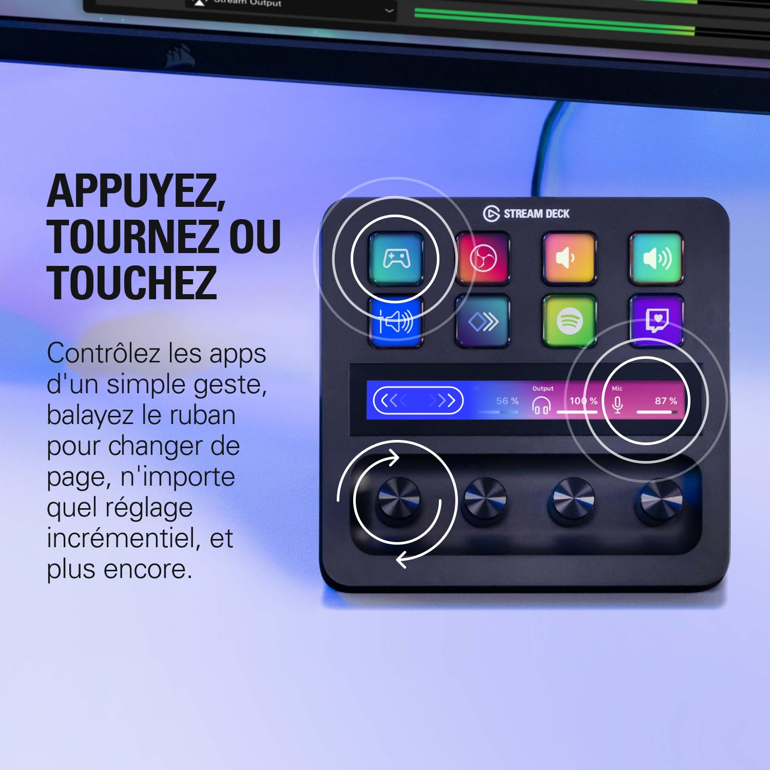 Elgato Stream Deck + XLR – Mixeur audio | Interface XLR-USB pour micro à l'arrière, compatible tout micro XLR, podcasts, molettes, touches LCD, PC/Mac