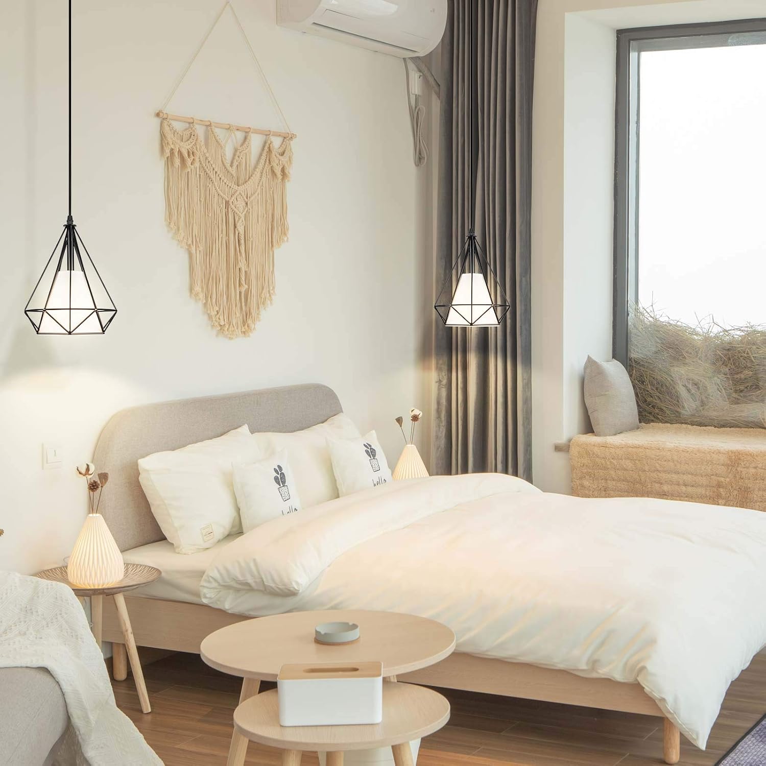 YeLEEiNO Chandeliers, Industrial Plug-in Pendant Light Vintage Hanging Ceiling Lighting E26 Chandeliers Fixture with Metal Fabric Cage Shape On/Off Switch