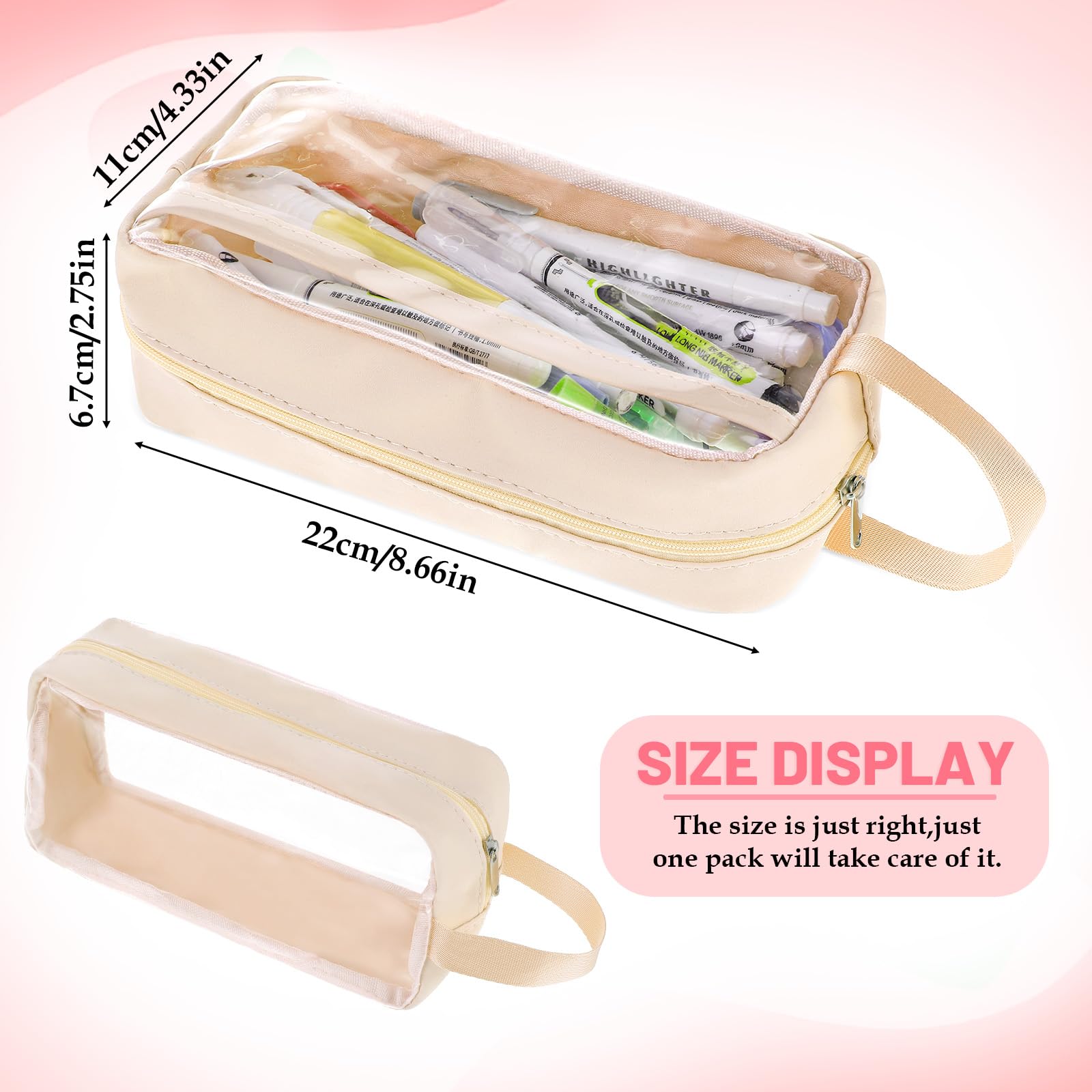 Abeillo Clear Pencil Case Pouch, Cute Pencil Pouch With Zipper Visible Large Pencil Case Travel Makeup Bag Transparent Stationary Organizer Pen Bag for Teen Student College Business Office(White)