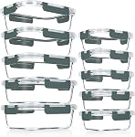 VERONES 10 Pack Glass Meal Prep Containers, Airtight & Stackable Glass Food Storage Containers Set with Lids,Exclusive of BPA,for Microwave, Oven, Freezer & Dishwasher,Grey