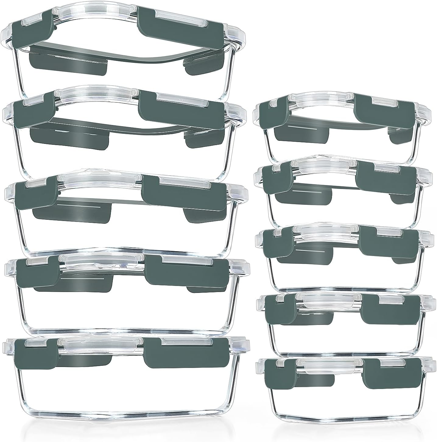 VERONES 10 Pack Glass Meal Prep Containers, Airtight & Stackable Glass Food Storage Containers Set with Lids,BPA-Free, for Microwave, Oven, Freezer & Dishwasher Friendly