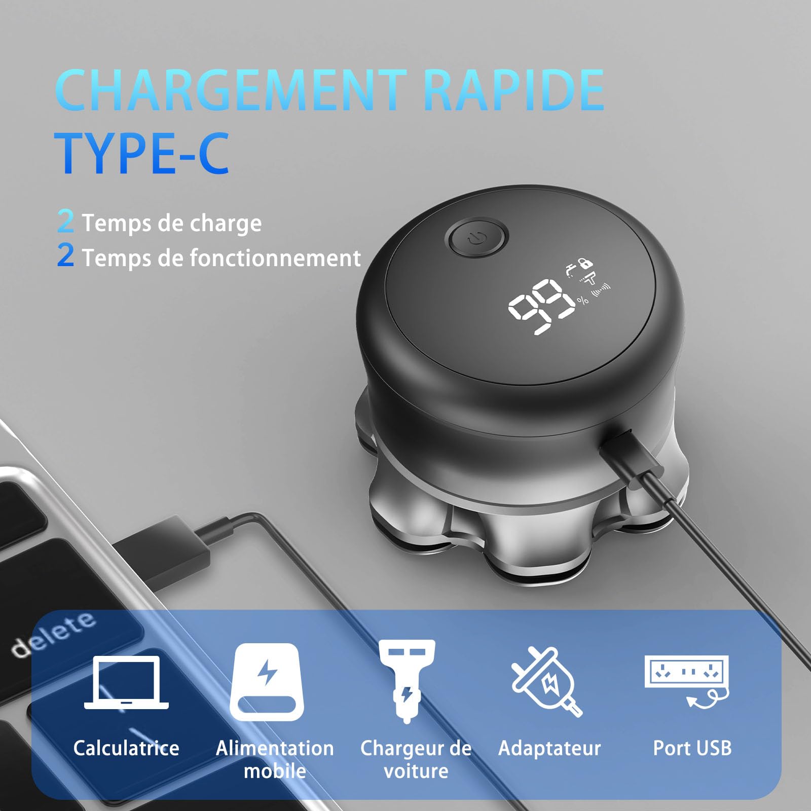 Rasoir Electriques Hommes, 7D Rasoir Tete Chauve Homme, Tête Magnétique Tondeuse Barbe Homme, Tondeuse à cheveux portable étanche sèche/humide, avec écran LED (4in)