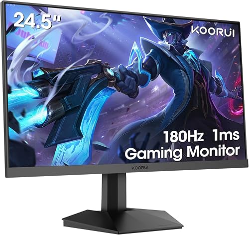 KOORUI Monitor de juego de 24.5 pulgadas, FHD 1080P 144Hz180Hz, Monitor de computadora sin marco, VA 1ms, sRGB 99%, Sincronización adaptativa, VESA,