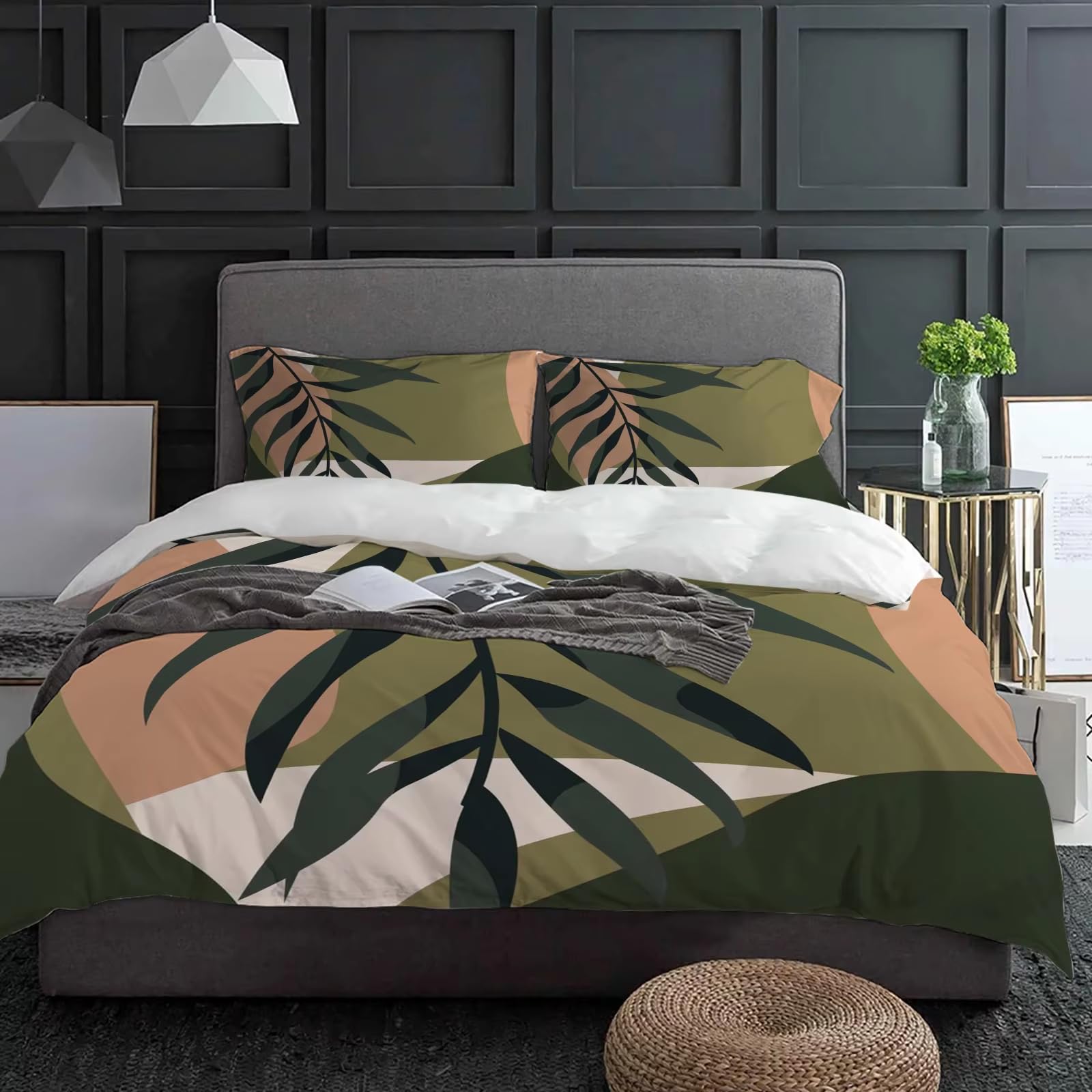 Housse de couette 240x260 tropicale avec 2 taies d'oreiller pour lit double