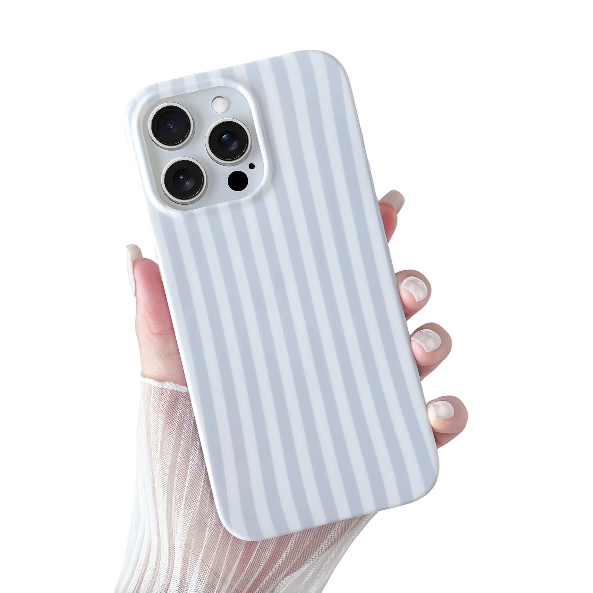 Yeddabox for iPhone 15 Pro Max Case Cute Striped Phone Case Soft TPU Slim Shockproof Phone Cover for Women Girls, Blue and White