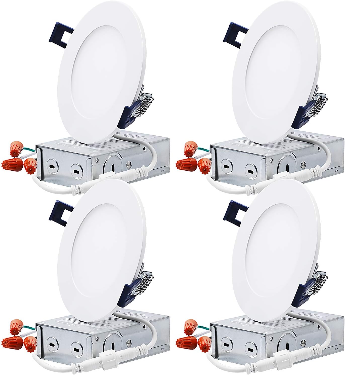 TORCHSTAR Essential Series 4 Inch Ultra-Thin LED Recessed Lighting with J-Box, 800lm Dimmable Slim Panel Downlight, ETL & Energy Star Listed, 4000K Cool White, Pack of 4