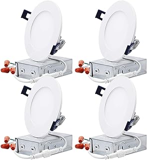 TORCHSTAR Essential Series 4 Inch Ultra-Thin LED Recessed Lighting with J-Box, 800lm Dimmable Slim Panel Downlight, ETL & Energy Star Listed, 4000K Cool White, Pack of 4