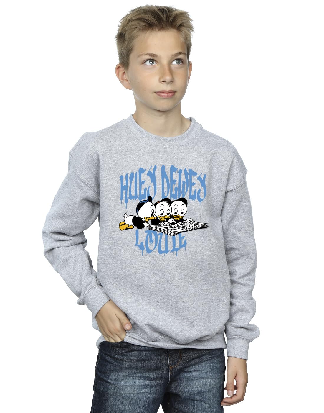 Absolute Cult Boys Sport Grey Disney Huey Dewey Louie Reading Sweatshirt 7-8 Years