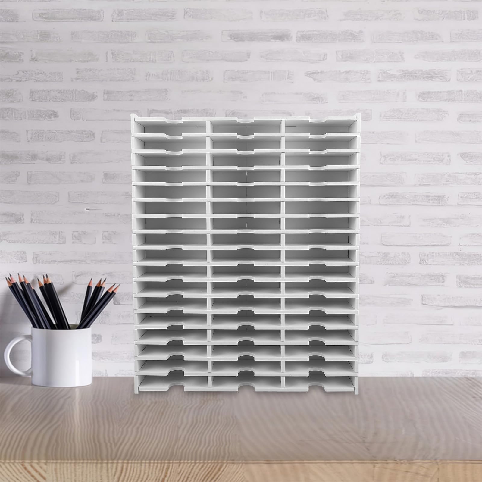 NUOBESTY Aufbewahrungsbox Elegantes Design mit 51 Fächern Weiße Pvc Einfacher Zusammenbau für Stempelkissen und Karten für Klassenzimmer und Büroorganisation