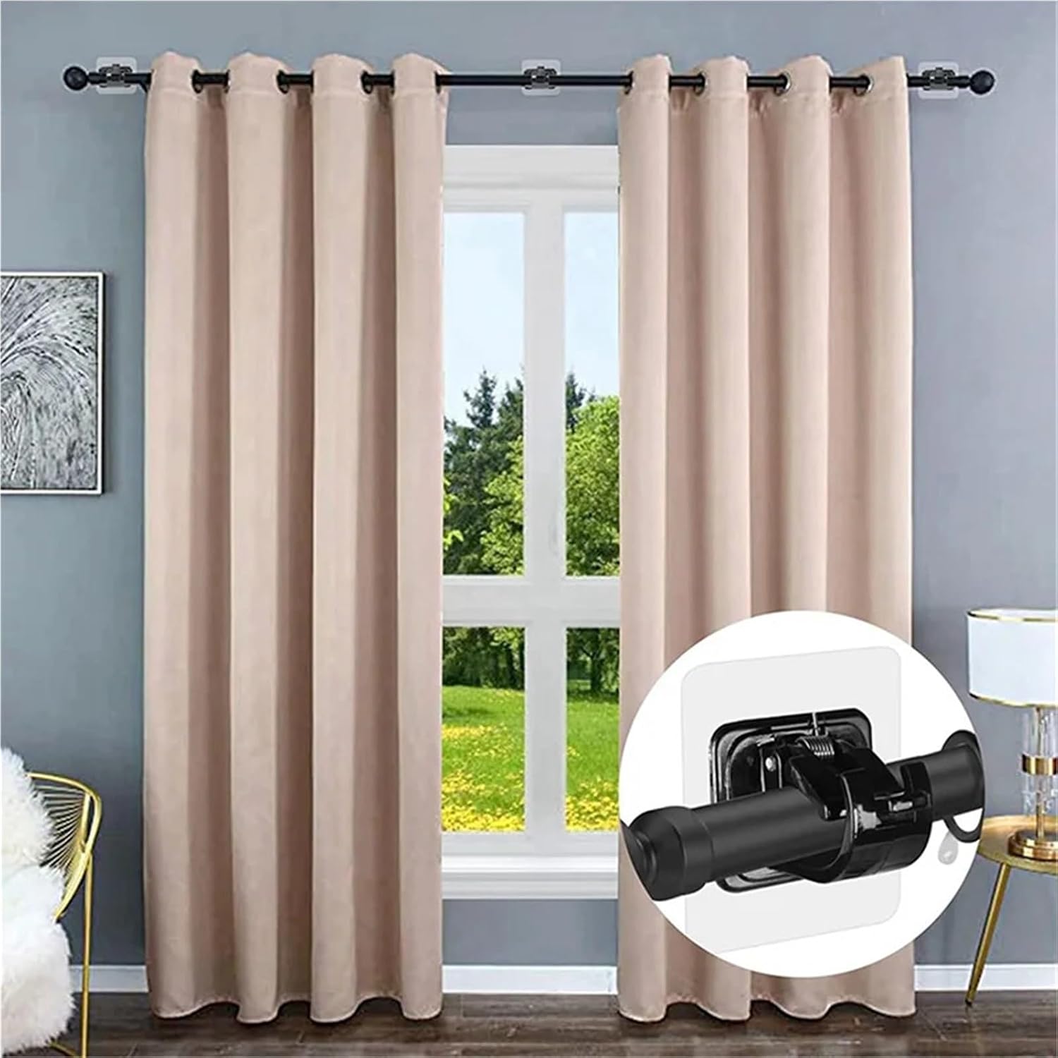 Adhesive Curtain Rod Holder 40PCS No Drill Curtain Rods Brackets No Nail Free Adjustable Hooks