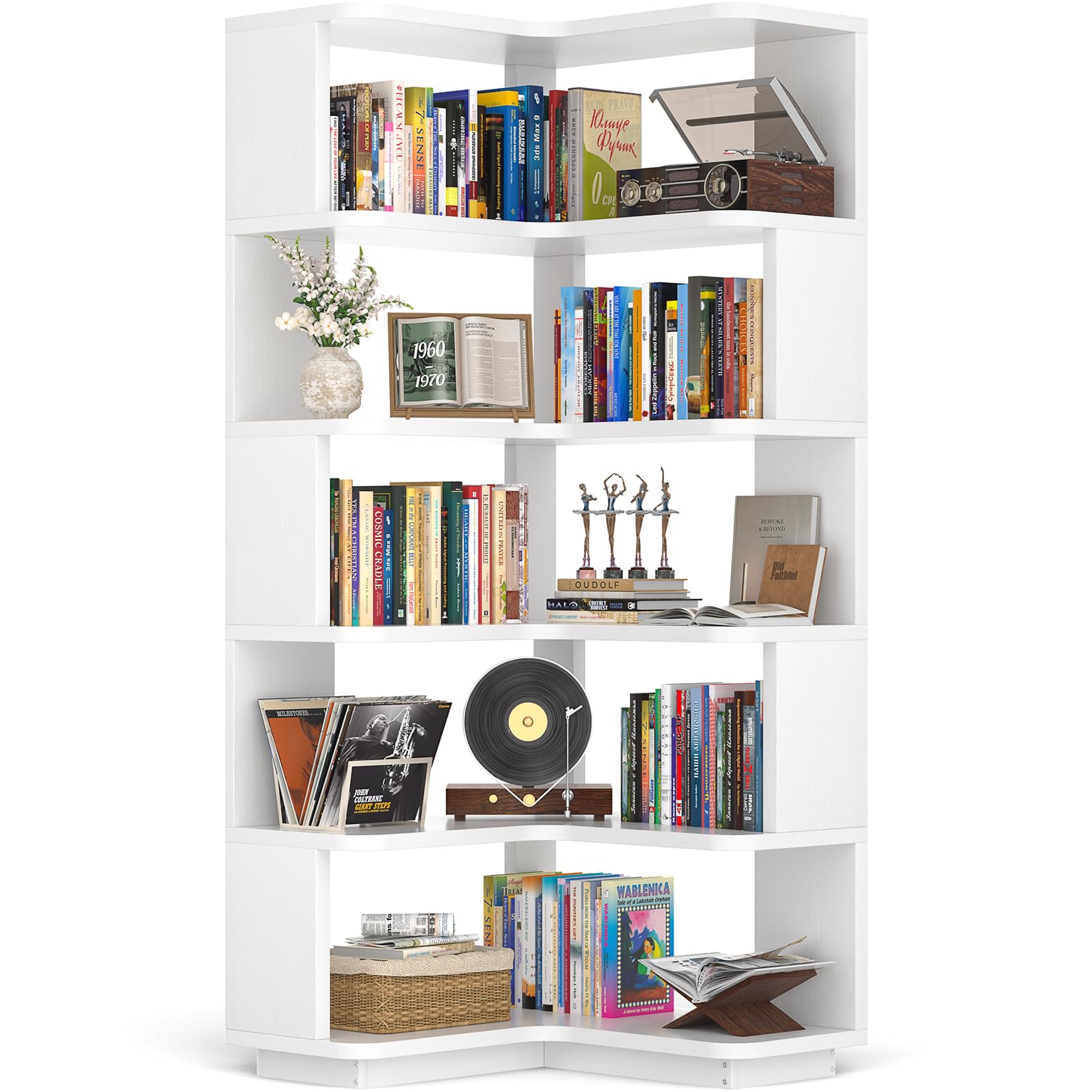 Armocity Corner Book Shelf - 6 Tier Corner Bookshelf Etagere Bookcase with Baffle, Freestanding L Shaped Display Shelf Stand for Home Office, Living