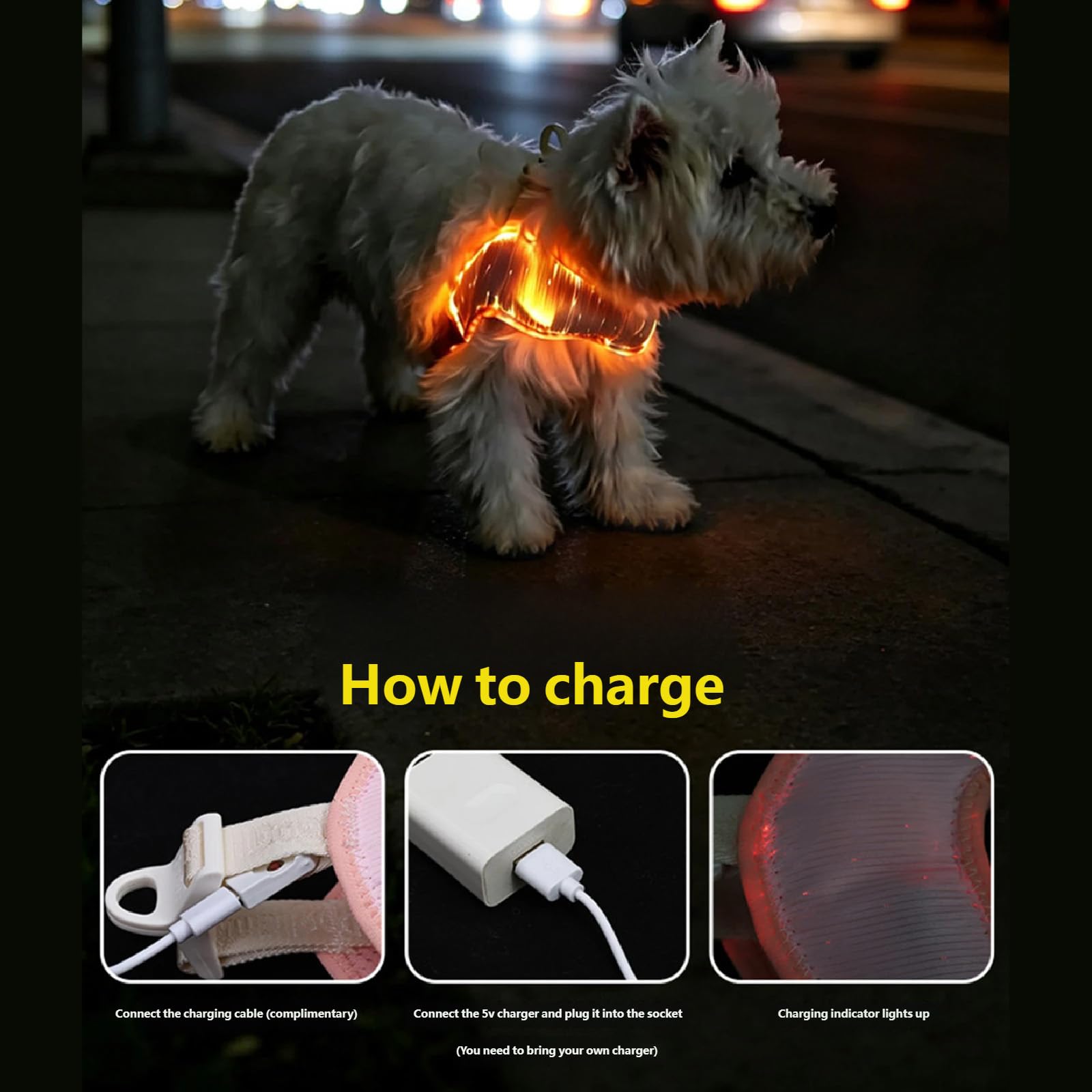 Arnés para mascotas con luz LED brillante para perros, chaleco de malla transpirable para paseos nocturnos y control de caminar al aire libre, arnés iluminado para pasear al perro, chaleco de malla
