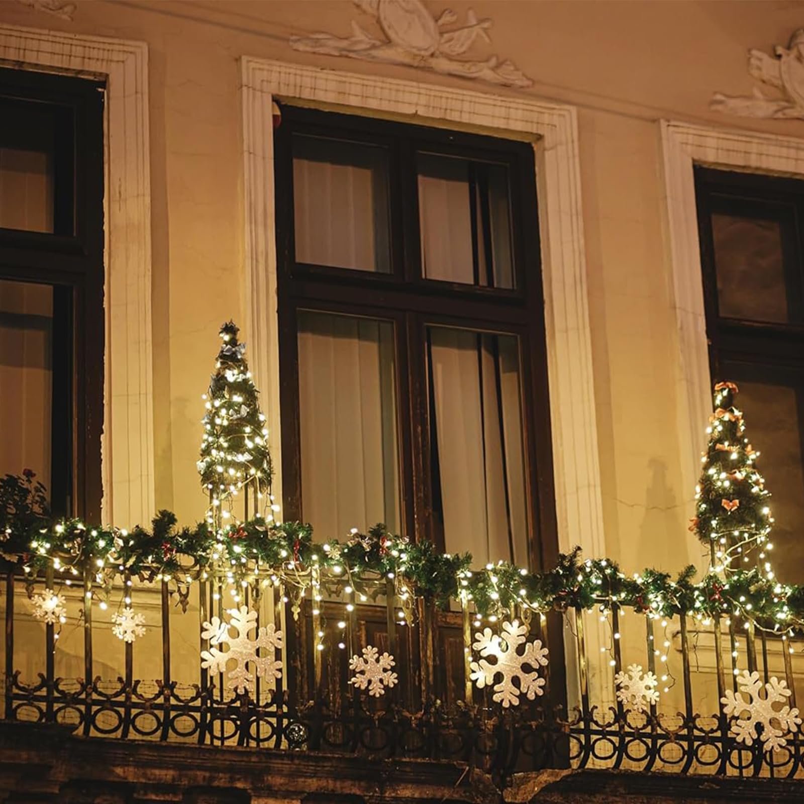 GINMA - Luci Natale Interno e Esterno LED con 8 Effetti Luce, Certificate, Basso Consumo e Impermeabili (Bianco Caldo, 25 metri (500 LED))