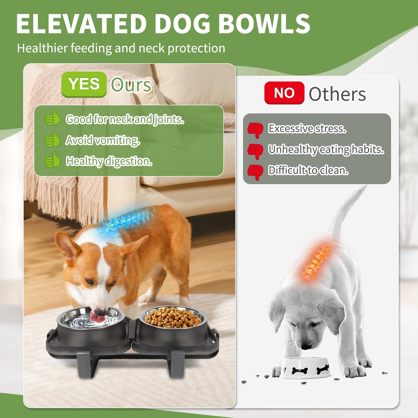 Cuencos elevados para perros, cuenco elevado de acero inoxidable para perros sin derrames, cuenco de comida y agua para razas pequeñas y medianas, estación de alimentación para perros más